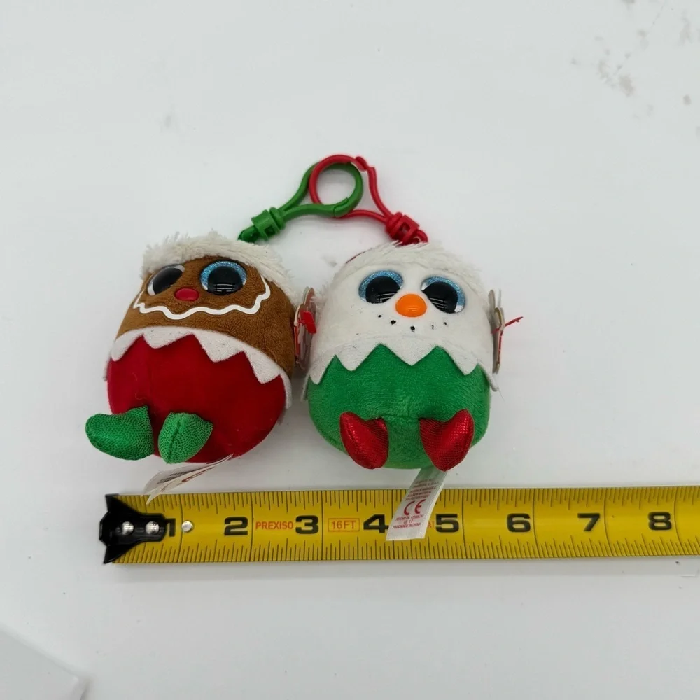 New Christmas Ty Baby Beanies Clip Keychain Duo Fruitcake & Eggnog